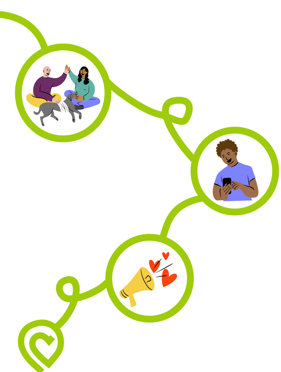Eine illustrierte Grafik, die eine Gruppen von Personen zeigt, die jubeln.